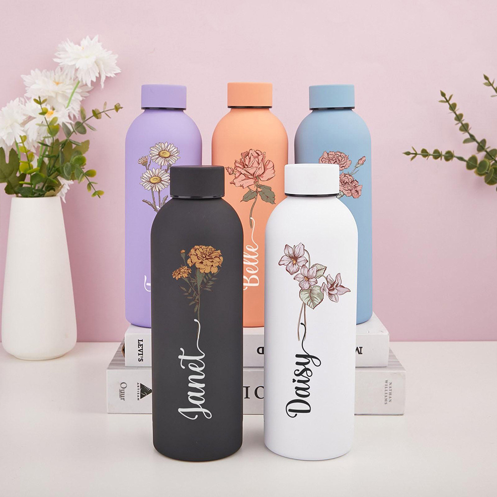 Sports Water Bottle Insulated - Kişiselleştirilmiş Çiçek Desenli Matara, Taşınabilir Açık